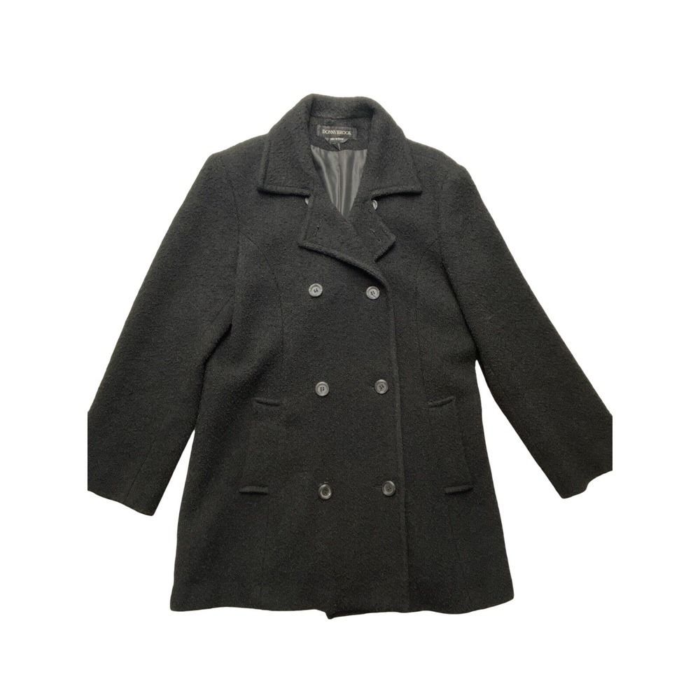 Donnybrook Coat Womens 10 Black Acrylic Blend Tweed Pea Coat Button Lined